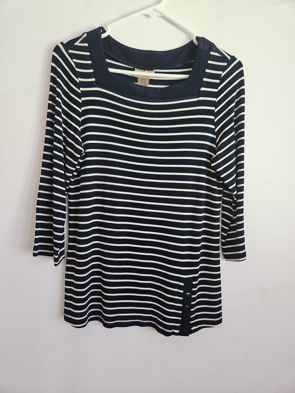 Choices Blouse Womens Sz Med Blue/White Striped 3/4 Sleeve Made In Mexico